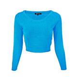 Round Neck Long Slv Crop Sweater Knit Crop Top