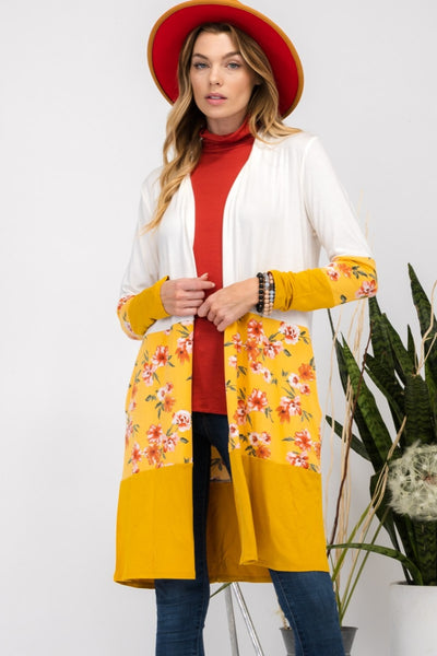 Celeste Full Size Floral Color Block Open Front Cardigan