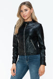 Snobbish PU Leather Zip Up Jacket with Pockets