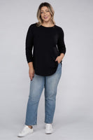 Plus Long Sleeve Round Neck Round Hem Top