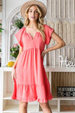 Reborn J Ruffled Notched Cap Sleeve Dress