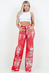 Cargo Wide Leg Jean in Foil Red