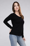 Cotton V-Neck Long Sleeve T-Shirt