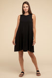 Sleeveless Flared Dress with Side Pockets