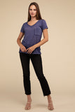 Washed Melange Burnout Scoop V-Neck Top