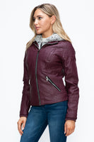 YMI Faux Layered Double-Zipper Jacket with Fuzzy Hood