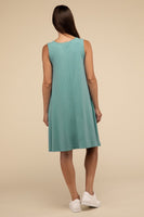 Sleeveless Flared Dress with Side Pockets