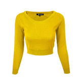 Round Neck Long Slv Crop Sweater Knit Crop Top