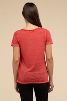 Washed Melange Burnout Scoop V-Neck Top