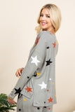 Super Lady High-Low Star Print Long Sleeve Lounge Top