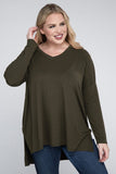 Plus Dolman Sleeve V-Neck Side Slit Hi-Low Hem Top