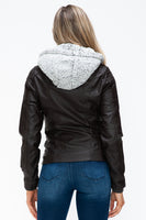 YMI Removable Faux Layered Multi-Pocket Jacket with Fuzzy Hood