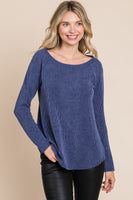 Super Lady Full Size Rib Texture Boat Neck Top