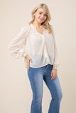 Swiss dot chiffon blouse with ruffled neck