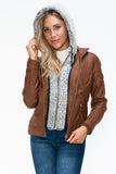 YMI Faux Layered Double-Zipper Jacket with Fuzzy Hood