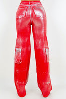 Cargo Wide Leg Jean in Foil Red