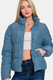 Zenana Zip Up Turtleneck Puffer Jacket with Pockets