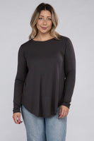 Plus Long Sleeve Round Neck Round Hem Top