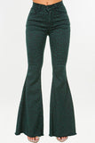 Leopard Bell Bottom Jean in Green- Inseam 32 Made In: USA