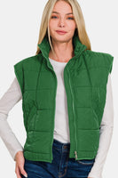 Zenana Zip Up Cropped Puffer Vest with Pockets