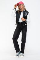 Love Me Now PU Leather Contrast Snap Down Bomber Jacket