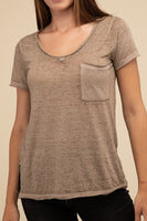 Washed Melange Burnout Scoop V-Neck Top