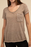 Washed Melange Burnout Scoop V-Neck Top