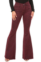 Leopard Bell Bottom Jean in Burgundy Made in USA