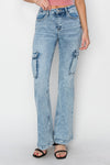 RISEN Full Size High Rise Cargo Flare Jeans