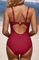 Scalloped V Neck Cut Out Monokini Swimwear