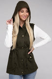 Drawstring Waist Military Hoodie Vest