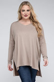 Plus Dolman Sleeve V-Neck Side Slit Hi-Low Hem Top