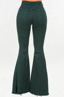 Leopard Bell Bottom Jean in Green- Inseam 32 Made In: USA