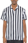 MENS SHORT SLEEVE STRIPED BUTTON DOWN PRINT SHIRT