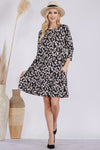 Celeste Full Size Leopard Three-Quarter Sleeve Dress with Pockets