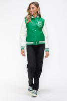 Love Me Now PU Leather Contrast Snap Down Bomber Jacket