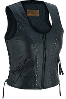 WOMEN'S LIGHTWEIGHT MOTORCYCLE VEST WITH RIVETS DETAILING