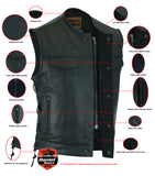 HIDDEN 10" GUN METAL ZIPPER LEATHER SIDE LACE MOTORCYCLE VEST