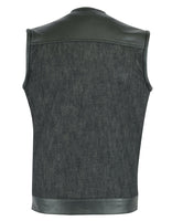 Men's Leather Over Denim Combo Vest Without Collar concealed carry