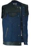 MEN’S LEATHER/DENIM COMBO VEST BLACK OVER BROKEN BLUE