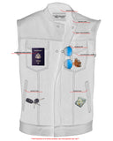 MEN’S LEATHER/DENIM COMBO MOTORCYCLE VEST WHITE STITCHING