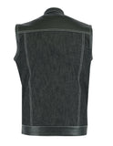 MEN’S LEATHER/DENIM COMBO MOTORCYCLE VEST WHITE STITCHING